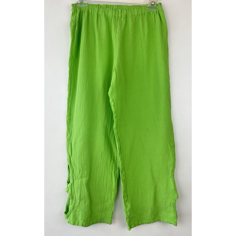 Oh My Gauze Pants Womens Small Green 1 Cutouts Crop Gauzy Lagenlook Casual Read